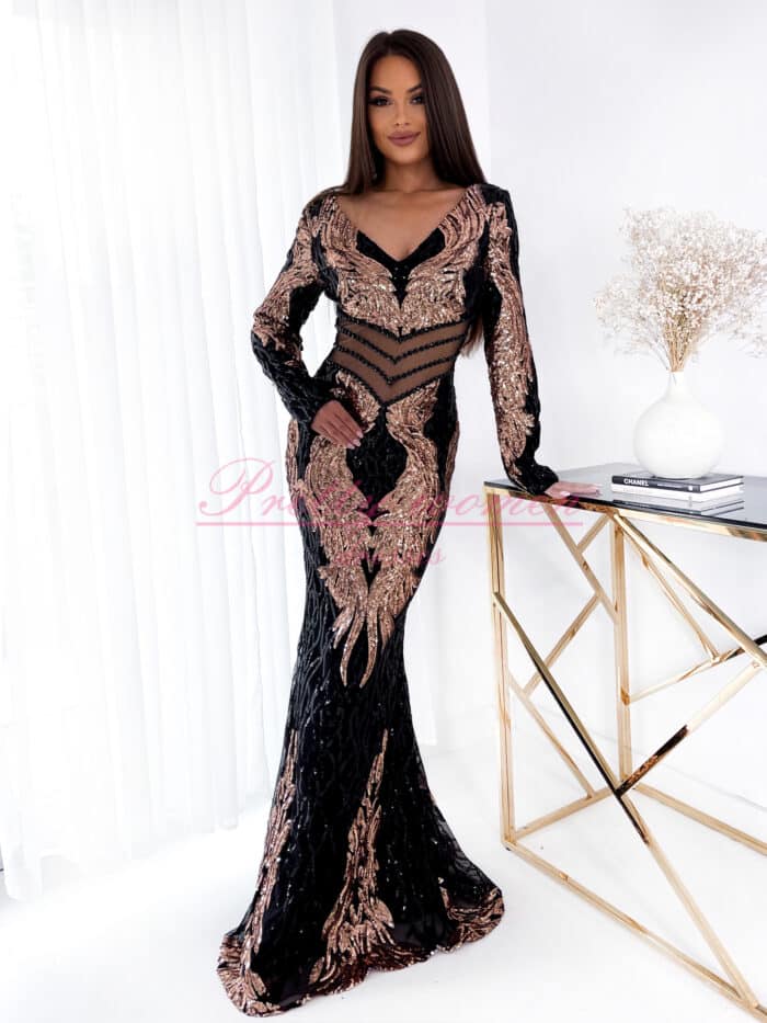 black lace sparkle dress Black Sequin V-Neck Lace-Up Back Mermaid Prom Dress – Modsele main image 1